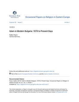 Islam in Modern Bulgaria: 1878 to Present Days