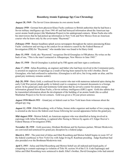 Rosenberg Atomic Espionage Spy Case Chronology