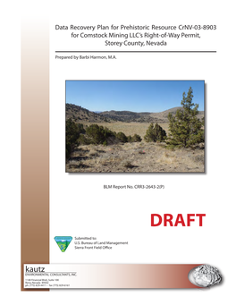 Data Recovery Plan for Prehistoric Resource Crnv-03-8903 for Comstock Mining LLC’S Right-Of-Way Permit, Storey County, Nevada