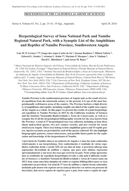 Herpetological Survey of Iona National Park and Namibe