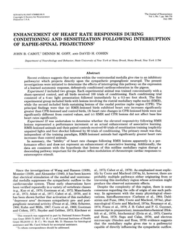 Enhancement of Heart Rate Responses During Conditioning and Sensitization Following Interruption of Raphe-Spinal Projections1