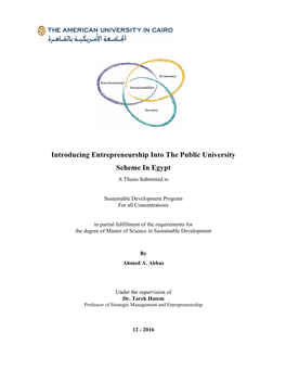 Introducing Entrepreneurship Into the Public University Scheme in Egypt a Thesis Submitted To