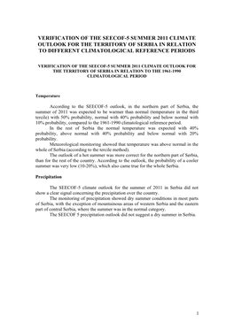 Verification of the Seecof-5 Summer 2011 Climate Outlook for the Territory of Serbia in Relation to Different Climatological Reference Periods