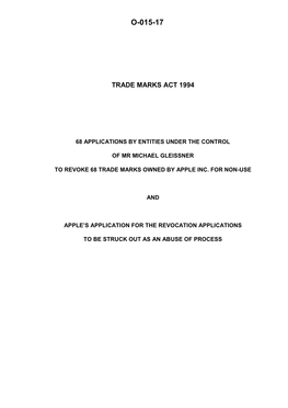 Trade Mark Inter Partes Decision (O/015/17)