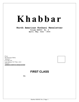 Khabbar Vol. XXXVII No. 2 (April, May, June
