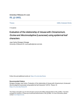 Evaluation of the Relationship of Aiouea with Cinnamomum, Ocotea and Mocinnodaphne (Lauraceae) Using Epidermal Leaf Characters