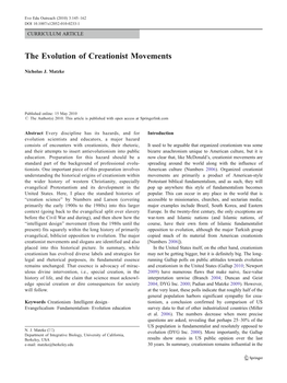 The Evolution of Creationist Movements