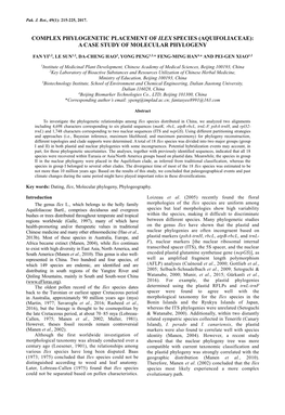 Complex Phylogenetic Placement of Ilex Species (Aquifoliaceae): a Case Study of Molecular Phylogeny