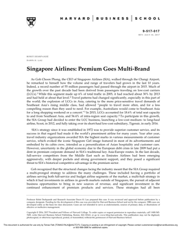 Singapore Airlines: Premium Goes Multi-Brand