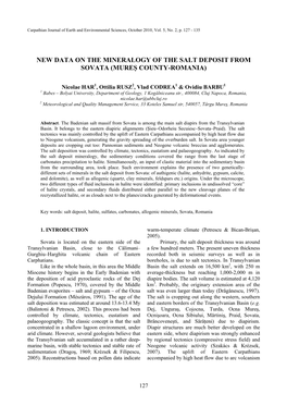 New Data on the Mineralogy of the Salt Deposit from Sovata (Mureş County-Romania)