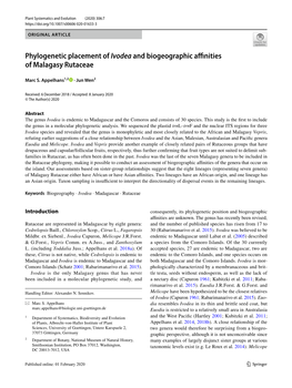 Phylogenetic Placement of Ivodea and Biogeographic Affinities Of