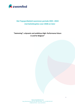 Het Topsportbeleid Zwemmen Periode 2021 -2024 Met Beleidsopties Voor 2028 En Later