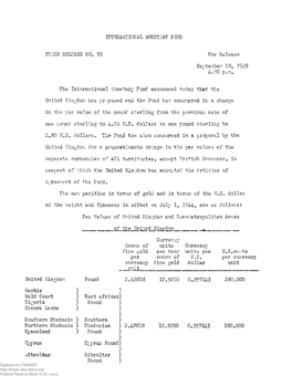 Press Releases Related to International Monetary Re-Evaluation Against the Dollar. September 18-23, 1949