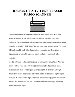 Design of a Tv Tuner Based Radio Scanner