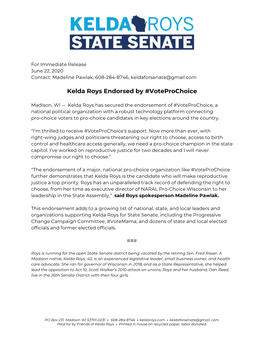 Kelda Roys Endorsed by #Voteprochoice