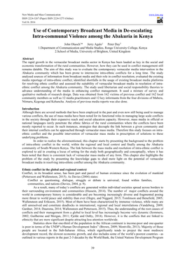 Use of Contemporary Broadcast Media in De-Escalating Intra-Communal Violence Among the Abakuria in Kenya