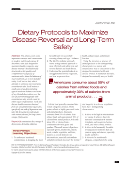 Dietary Protocols to Maximize Disease Reversal and Long-Term Safety