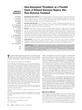 Intra-Aneurysmal Thrombosis As a Possible Cause of Delayed Aneurysm Rupture After ORIGINAL RESEARCH Flow-Diversion Treatment