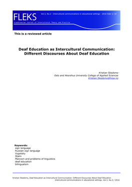 Deaf Education As Intercultural Communication: Different Discourses About Deaf Education