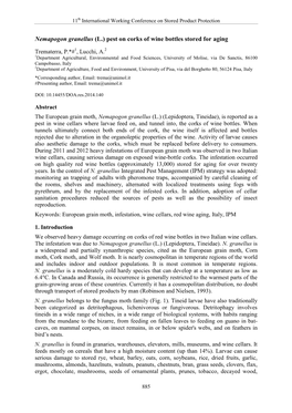 Nemapogon Granellus (L.) Pest on Corks of Wine Bottles Stored for Aging