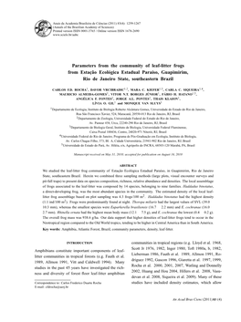 Parameters from the Community of Leaf-Litter Frogs from Estação Ecológica Estadual Paraíso, Guapimirim, Rio De Janeiro State, Southeastern Brazil