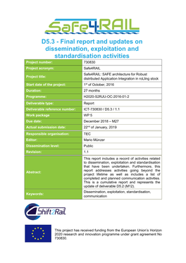 D5.3 Final Report on Dissemination, Exploitation and Standardisation