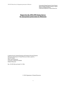 Report for the 1994-1995 Status Survey for Sparganium Glomeratum in Minnesota
