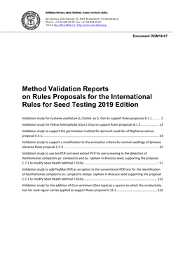 ISTA Method Validation Reports for 2019 Edition of ISTA Rules