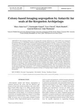 Colony-Based Foraging Segregation by Antarctic Fur Seals at the Kerguelen Archipelago