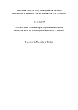 A Discourse Analytical Study That Explores the Discursive Constructions of Therapeutic Practice Within Educational Psychology