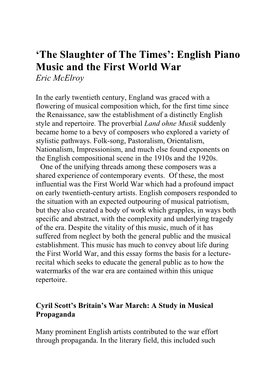 English Piano Music and the First World War Eric Mcelroy