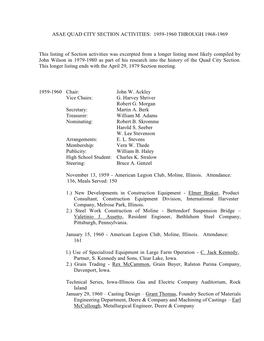 Asae Quad City Section Activities: 1959-1960 Through 1968-1969