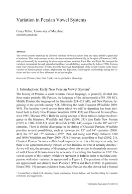 Variation in Persian Vowel Systems