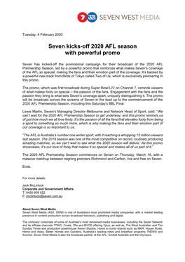 Seven Kicks-Off 2020 AFL Season with Powerful Prom