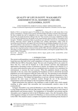 Walkability Assessment in El-Mansheya Square, Alexandria, Egypt