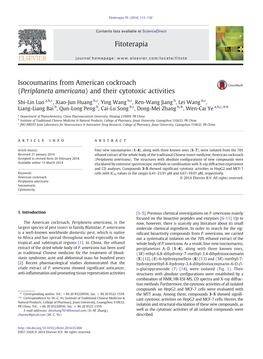 Periplaneta Americana) and Their Cytotoxic Activities