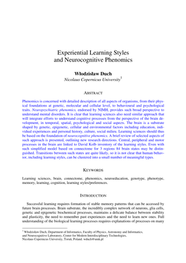 Experiential Learning Styles and Neurocognitive Phenomics