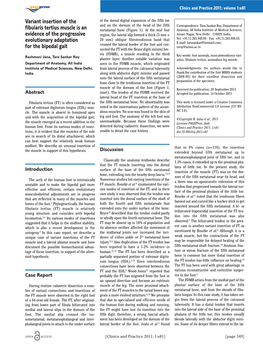 Variant Insertion of the Fibularis Tertius Muscle Is an Evidence of the Progressive Evolutionary Adaptation for the Bipedal Gait