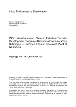 Naidupeta Economic Zone Subproject – Common Effluent Treatment Plant at Naidupeta