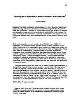 Techniques of Hypermetric Manipulation in Canadian Blues1