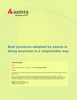 Best Practices Adopted by Aamra in Doing Business in a Responsible Way