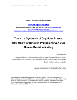 TOWARD a SYNTHESIS of COGNITIVE BIASES… Oct.2011 1