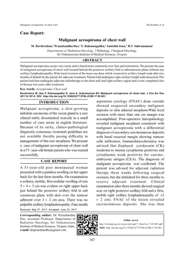 Malignant Acrospiroma of Chest Wall M