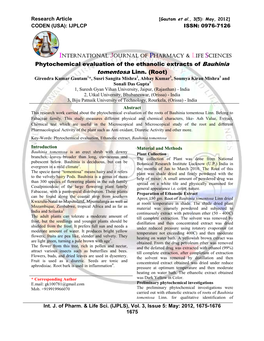 Phytochemical Evaluation of the Ethanolic Extracts of Bauhinia Tomentosa Linn