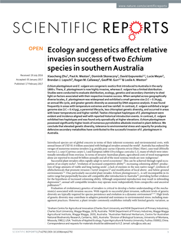 Ecology and Genetics Affect Relative Invasion Success of Two Echium Species in Southern Australia Received: 19 July 2016 Xiaocheng Zhu1, Paul A