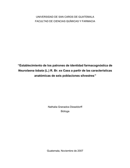 “Establecimiento De Los Patrones De Identidad Farmacognóstica De Neurolaena Lobata (L.) R