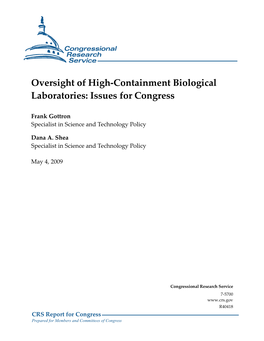 Oversight of High-Containment Biological Laboratories: Issues for Congress