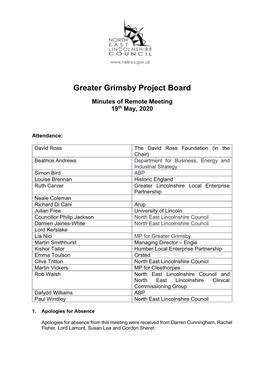 Greater Grimsby Project Board Minutes 19 May 2020