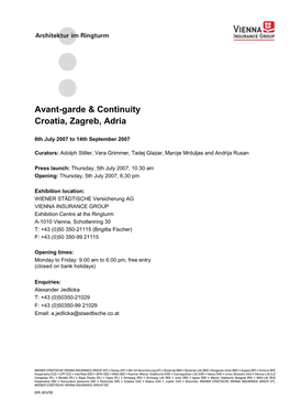 Avant-Garde & Continuity – Croatia, Zagreb, Adria