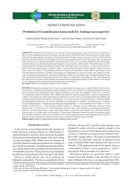 SHORT COMMUNICATION Predation of Curatella Americana Seeds By